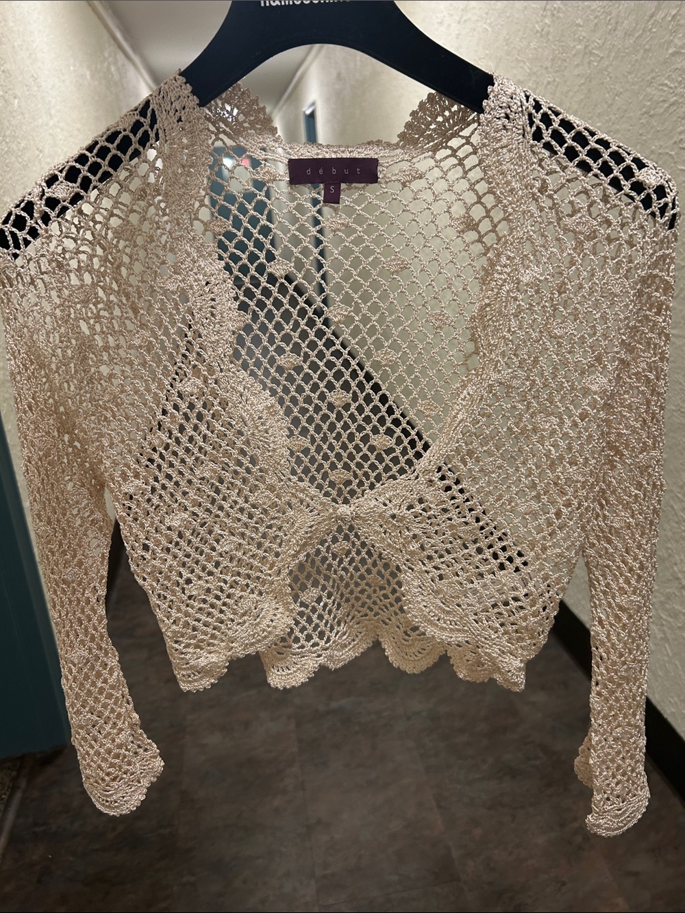 DEBUT gold crochet openwork shrug cardigan Size Small NEW NO TAG - Picture 16 of 16